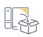 Icon of an open box packed for posting, beside a tower unit, representing free post and collection