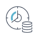 Clock and coin stack icon representing fast, next-day payment for your CDs
