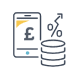 Icon of a smartphone with a pound sign and percentage symbol, representing high payouts