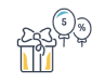 Gift box with balloons showing 5% - earn a bonus when you sell over £25 worth of items