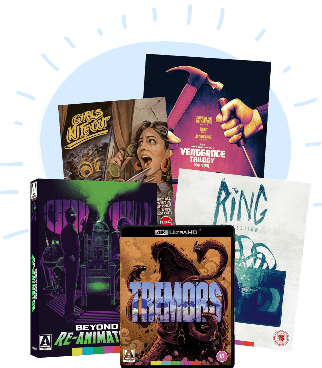 Arrow Video cases: Girls Nite Out, Vengeance Trilogy, The Ring Collection, Beyond Re-Animator, Tremors 4K