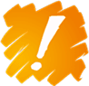 Orange exclamation mark icon on a rough painted background, highlighting an important notice