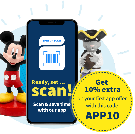 App promo: scan barcodes to sell Tonies fast, get 10% extra on first offer with code APP10
