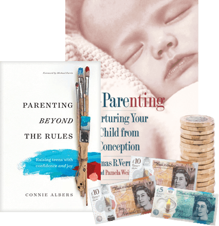 Parenting book covers including 'Parenting Beyond the Rules' and 'Parenting Your Child from Conception', ready to sell with