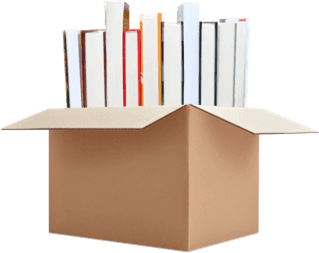 Open cardboard box packed with books ready to send off after selling used books online