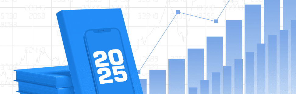Image of a blue book and a blue phone in front of a blue bar chart.png