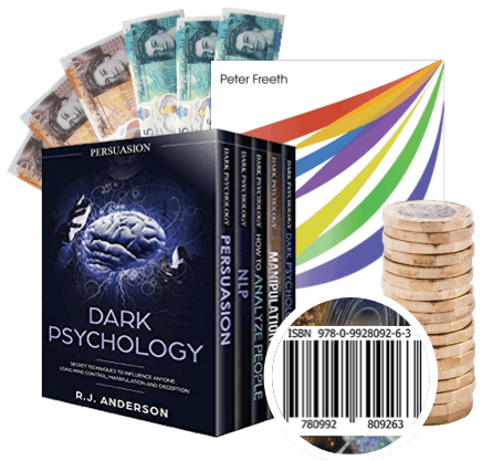 Dark Psychology and NLP book set by R.J. Anderson and Peter Freeth, with UK banknotes and coins, plus ISBN barcode