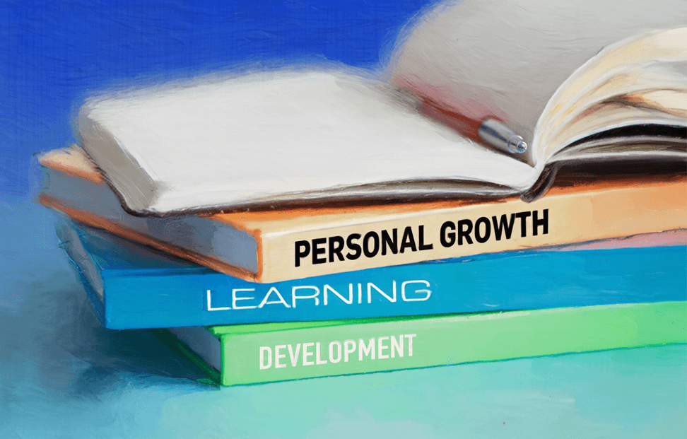 Oil painting of a pile of self-help books.png