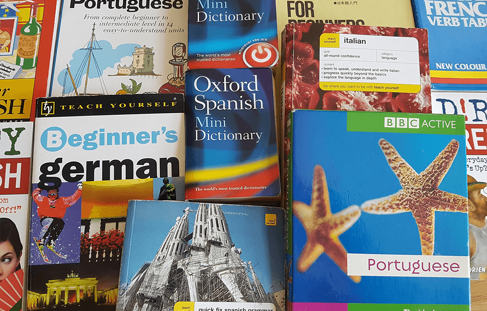 Pile of phrasebooks, dictionaries, and other translation books.png