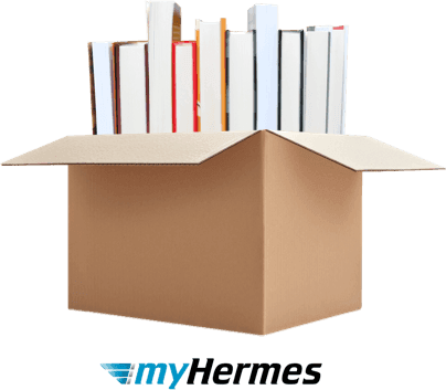 Cardboard box of books ready for myHermes courier collection