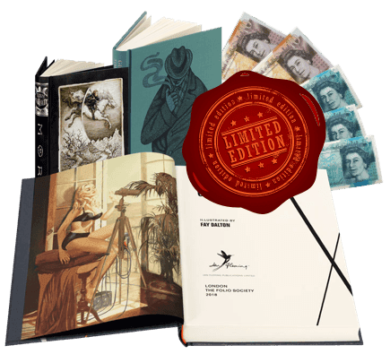 Limited edition illustrated books with wax seal, sold alongside UK banknotes for cash