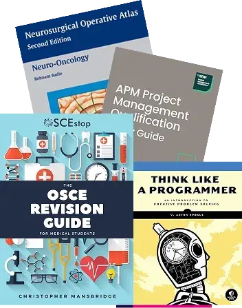 Textbooks students can sell: Neurosurgical Operative Atlas, APM Project Management Guide, OSCE Revision Guide, Think Like a